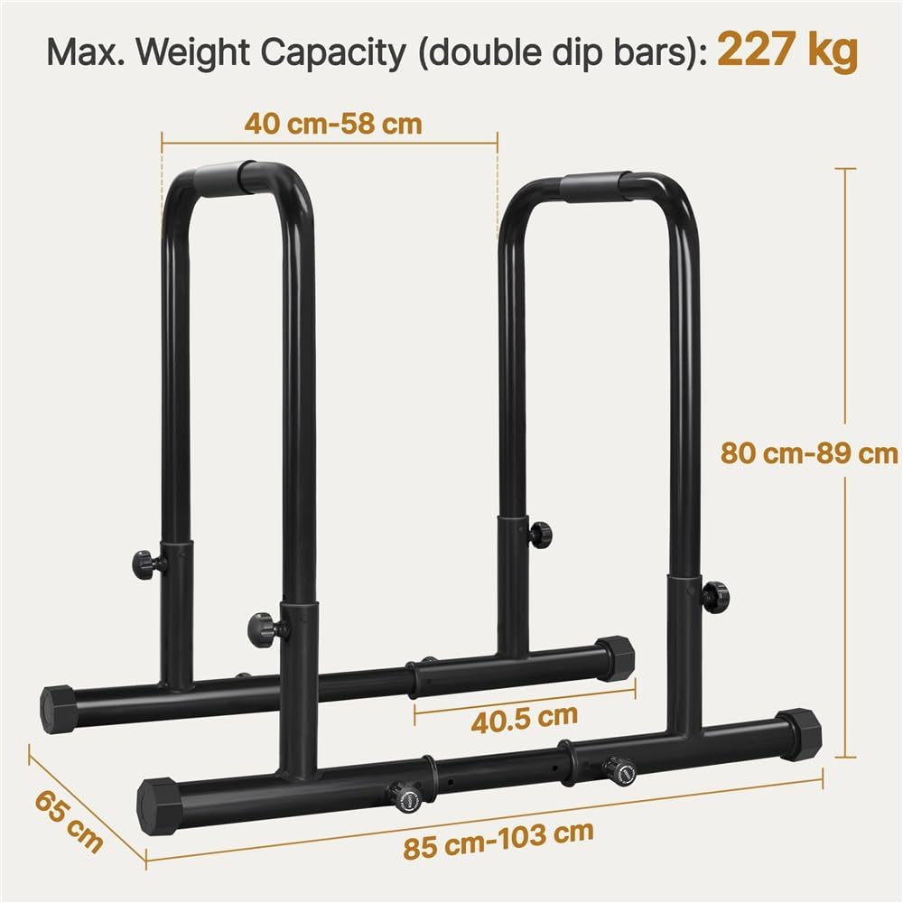 Dip Bars Station Pull up Bars Heavy Duty Steel Dip Station 227Kg/500Lbs Weight Capacity Adjustable Height Stands for Home Gym Fitness Workout