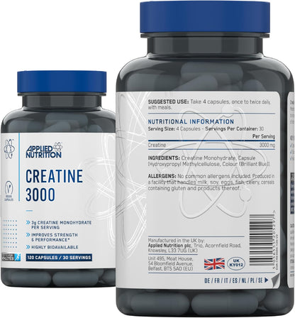 Creatine Monohydrate Capsules 3000Mg per Serving – High Strength Gym Supplement for Men & Women – Unflavoured Energy & Performance Support for Workout (120 Capsules – 30 Servings)