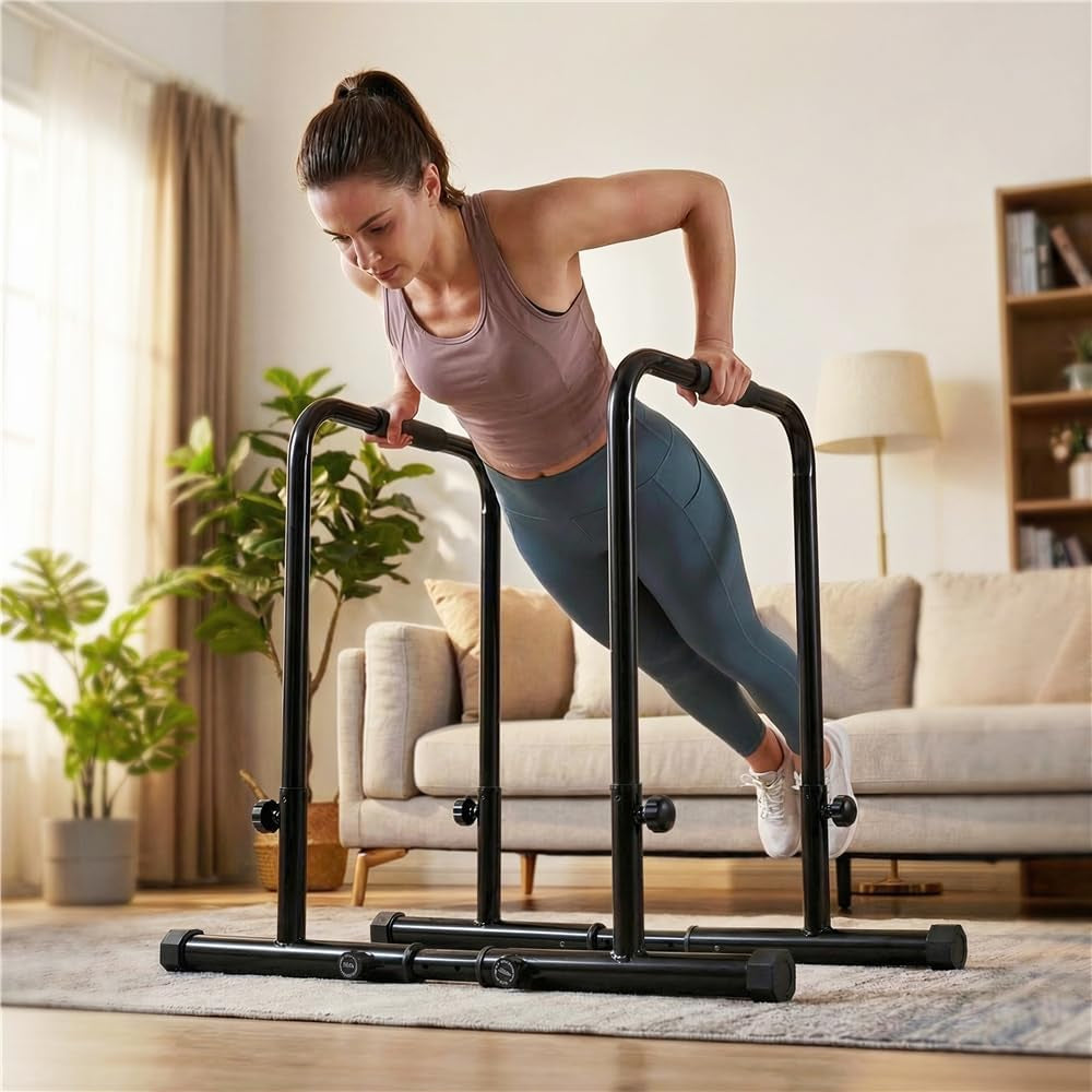 Dip Bars Station Pull up Bars Heavy Duty Steel Dip Station 227Kg/500Lbs Weight Capacity Adjustable Height Stands for Home Gym Fitness Workout