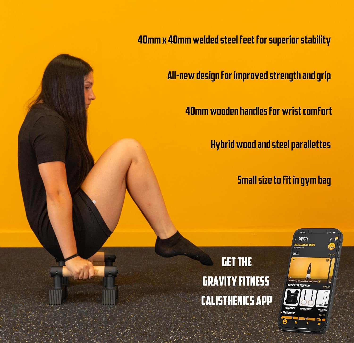 Parallettes Bars with Hybrid Wooden Handles, Stable for Calisthenics, Gymnastics, Strength Training, Portable & Lightweight for Home or Commercial Gym