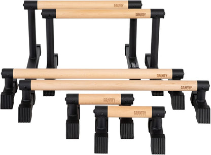 Parallettes Bars with Hybrid Wooden Handles, Stable for Calisthenics, Gymnastics, Strength Training, Portable & Lightweight for Home or Commercial Gym