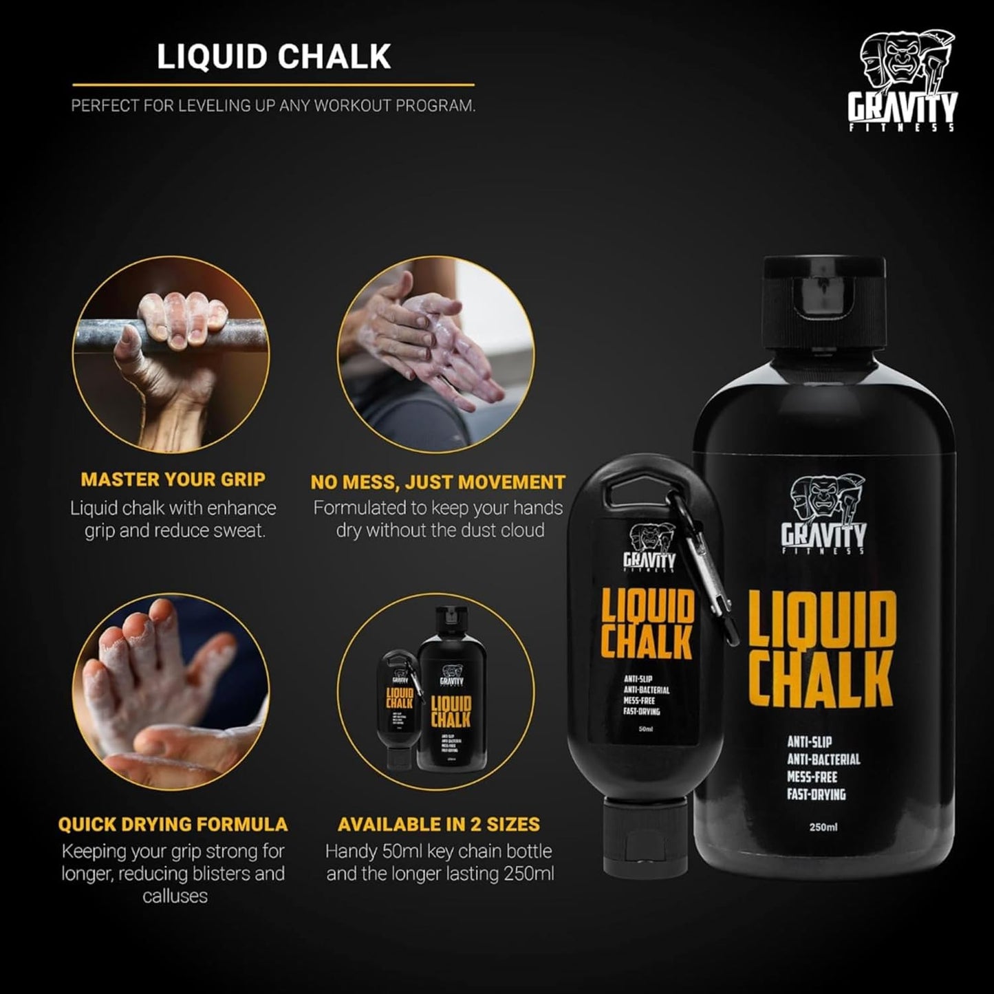Liquid Chalk for Weightlifting, and Calisthenics for Sweat-Free Hands & Superior Grip | Premium Liquid Chalk for Gym, Barbell, Climbing, Bouldering, and Gymnastics Grip