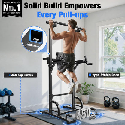Power Tower Pull up Bar Station, 450LBS Stable Pull up Dip Station for Home Gym Strength Training Equipment