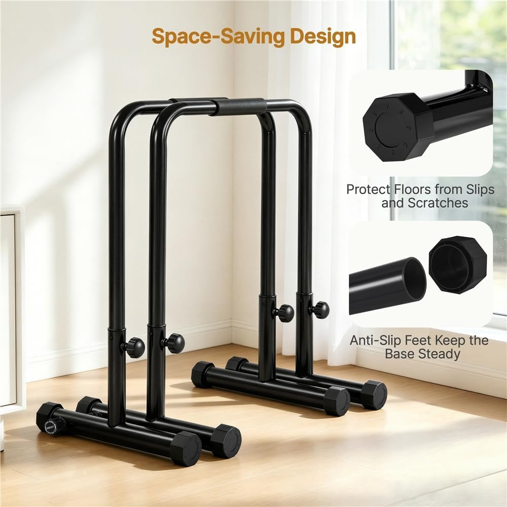 Dip Bars Station Pull up Bars Heavy Duty Steel Dip Station 227Kg/500Lbs Weight Capacity Adjustable Height Stands for Home Gym Fitness Workout