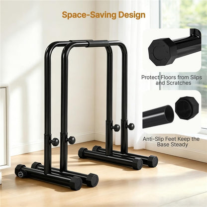 Dip Bars Station Pull up Bars Heavy Duty Steel Dip Station 227Kg/500Lbs Weight Capacity Adjustable Height Stands for Home Gym Fitness Workout