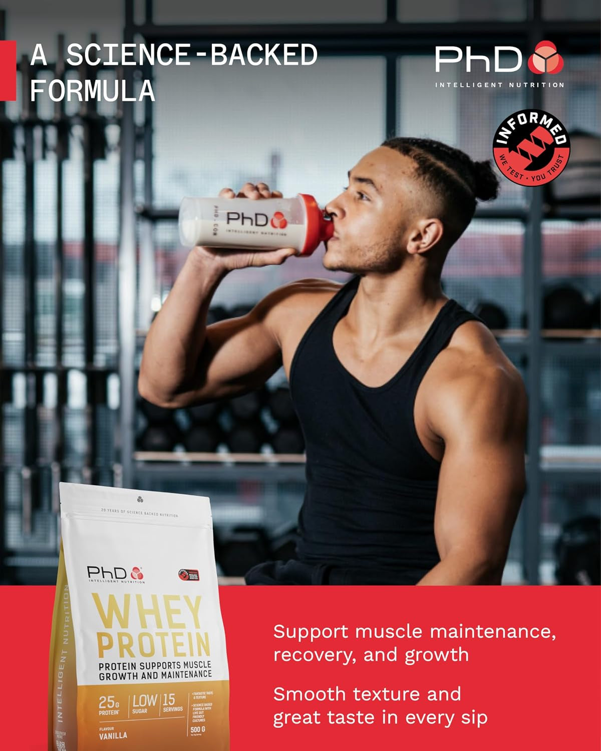 Whey Protein Powder - High Protein Shake with Bacillus Coagulans - Supports Muscle Growth and Maintenance - Vanilla - 500G