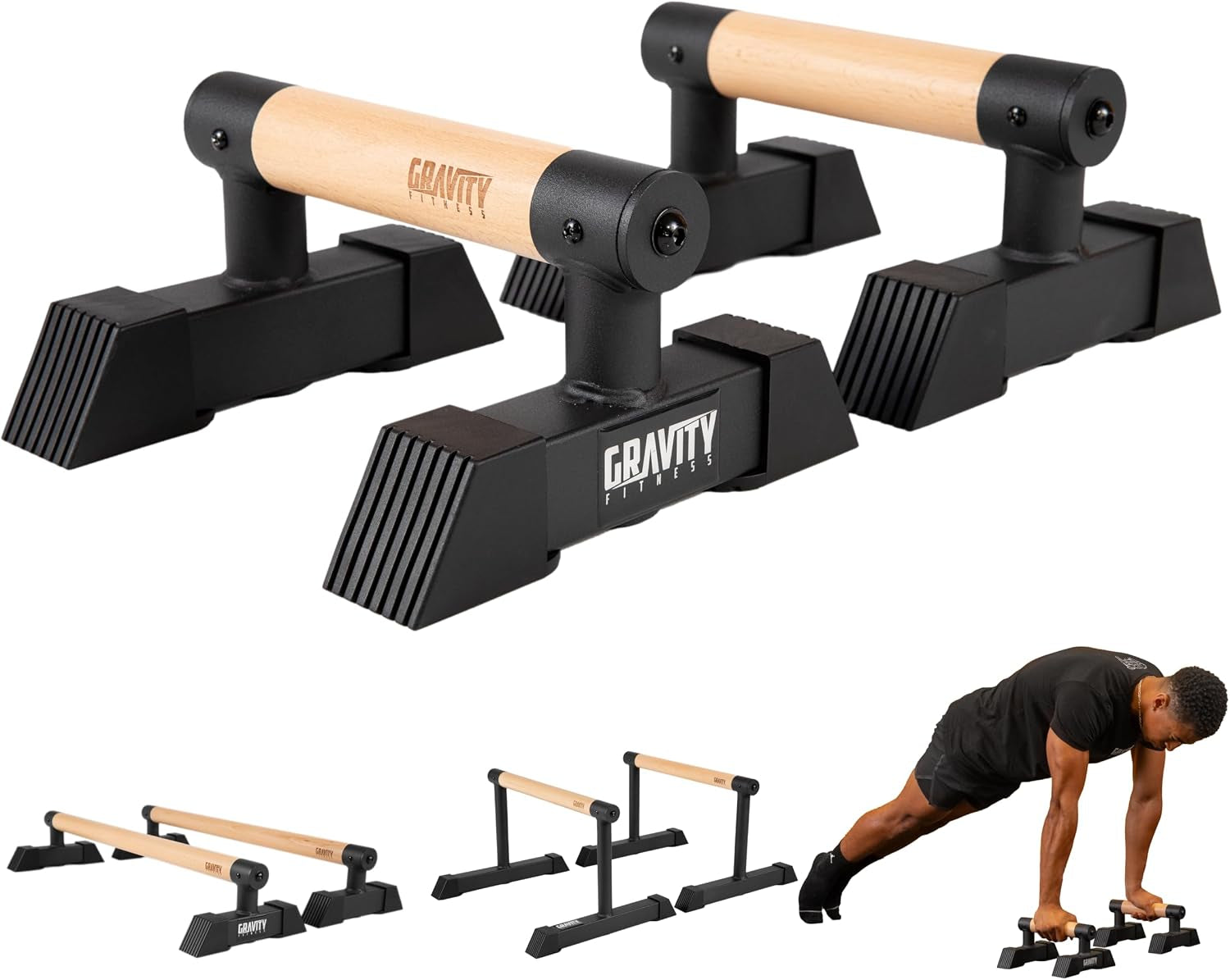 Parallettes Bars with Hybrid Wooden Handles, Stable for Calisthenics, Gymnastics, Strength Training, Portable & Lightweight for Home or Commercial Gym