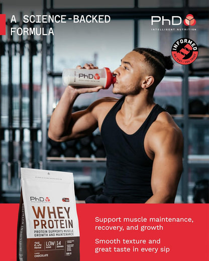 Whey Protein Powder - High Protein Shake with Bacillus Coagulans - Supports Muscle Growth and Maintenance - Chocolate - 500G