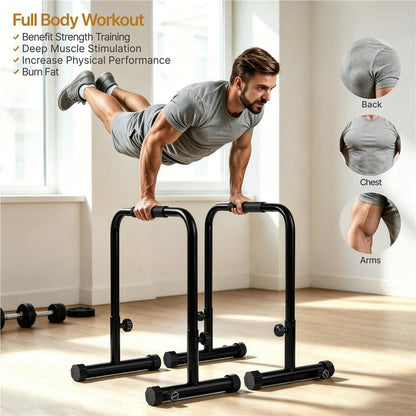 Dip Bars Station Pull up Bars Heavy Duty Steel Dip Station 227Kg/500Lbs Weight Capacity Adjustable Height Stands for Home Gym Fitness Workout
