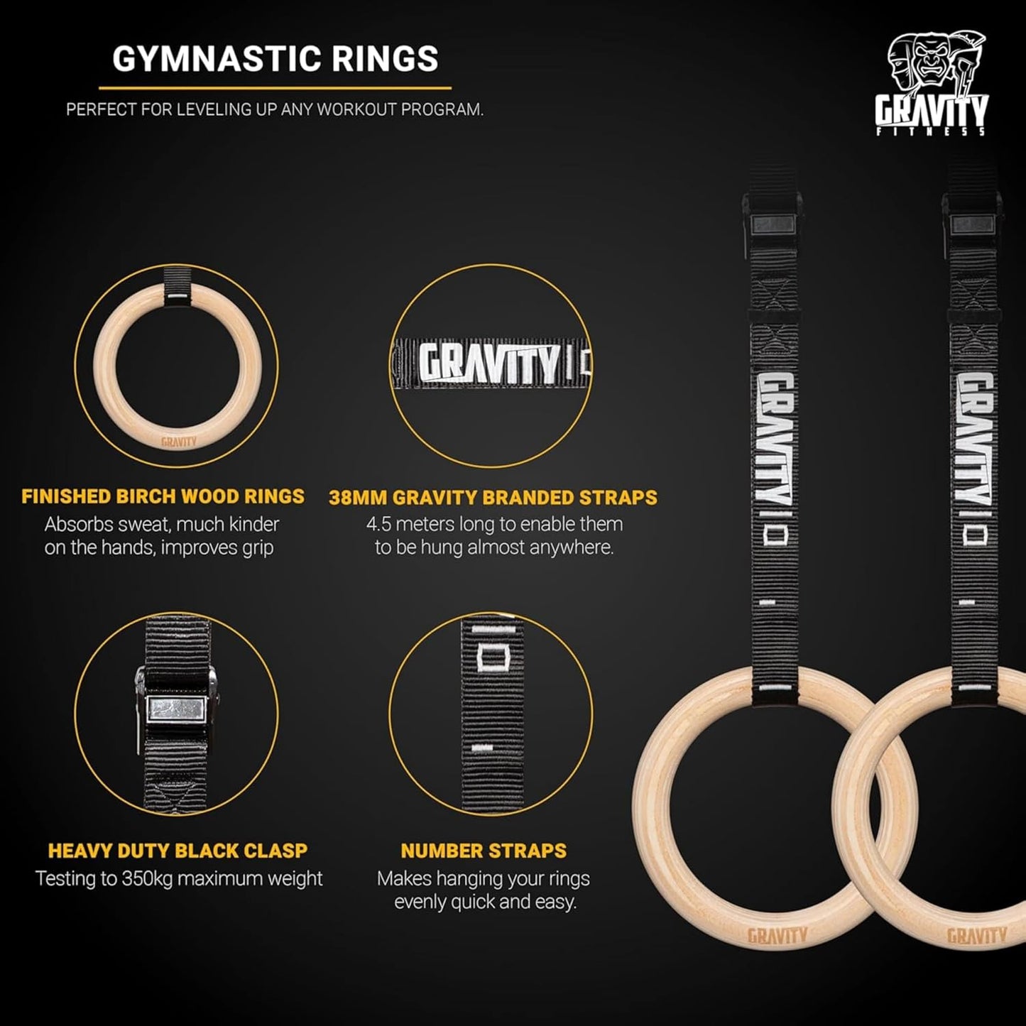 Wooden Gymnastic Rings with Adjustable Straps with Buckle – Premium Calisthenic Olympic Rings for Gymnastics, & Full Body Fitness for Home and Gym Workouts