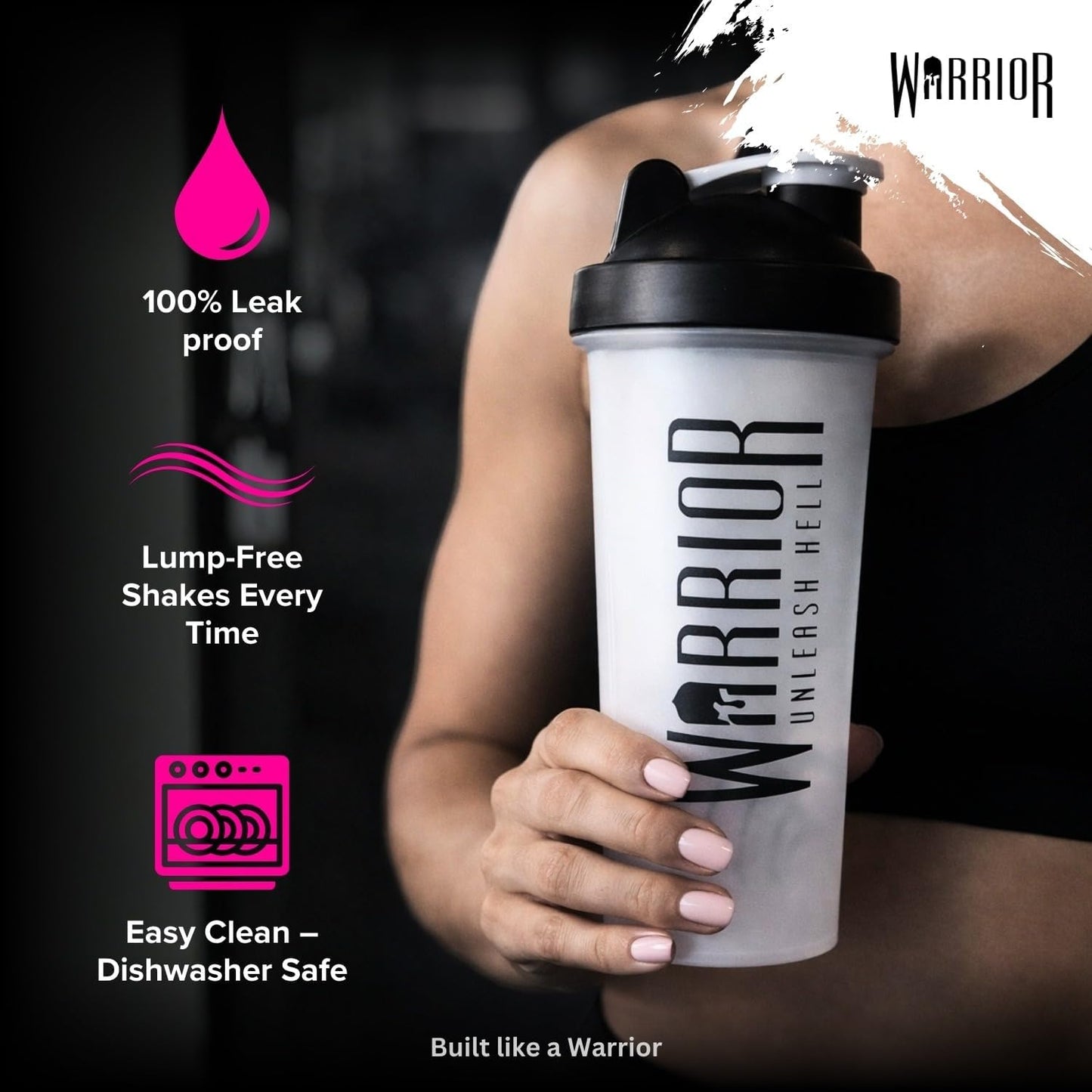 Protein Shaker Bottle, 600Ml with Wire Mixball Blender – Leakproof Clear Gym Bottle for Mixing Whey Protein Shake, Smoothies, Milkshake, Juice, Supplement Drinks – BPA Free, Dishwasher Safe