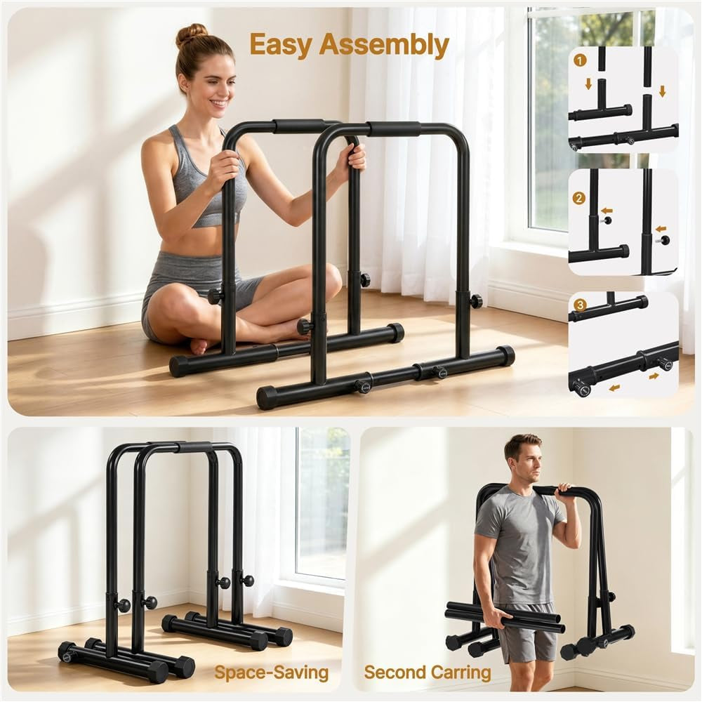 Dip Bars Station Pull up Bars Heavy Duty Steel Dip Station 227Kg/500Lbs Weight Capacity Adjustable Height Stands for Home Gym Fitness Workout