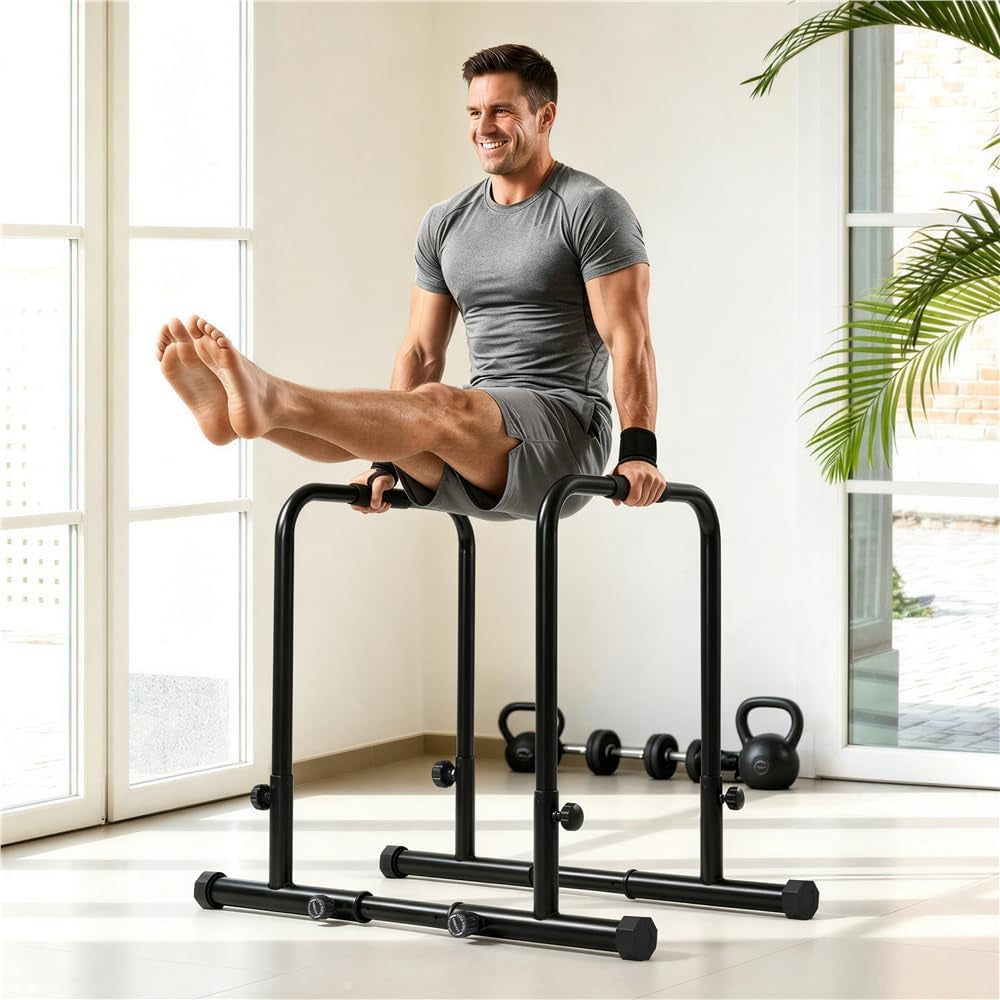 Dip Bars Station Pull up Bars Heavy Duty Steel Dip Station 227Kg/500Lbs Weight Capacity Adjustable Height Stands for Home Gym Fitness Workout