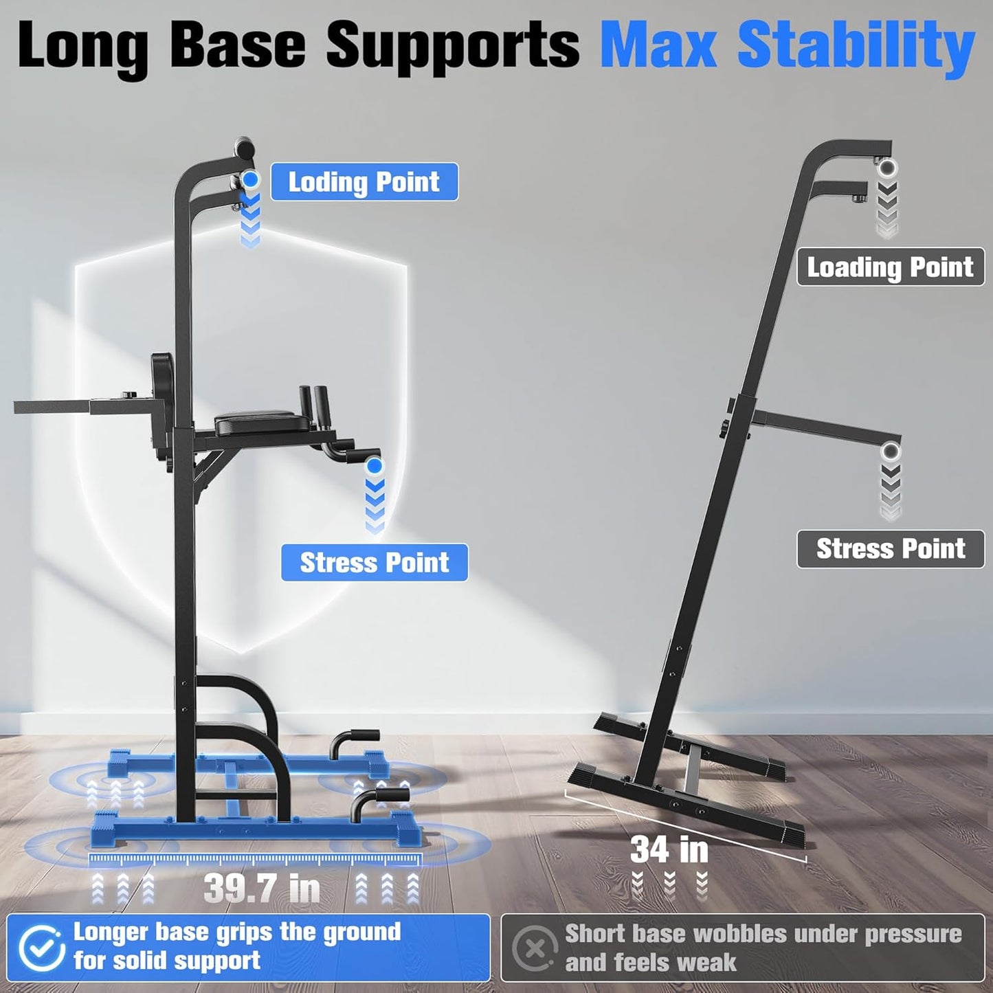 Power Tower Pull up Bar Station, 450LBS Stable Pull up Dip Station for Home Gym Strength Training Equipment