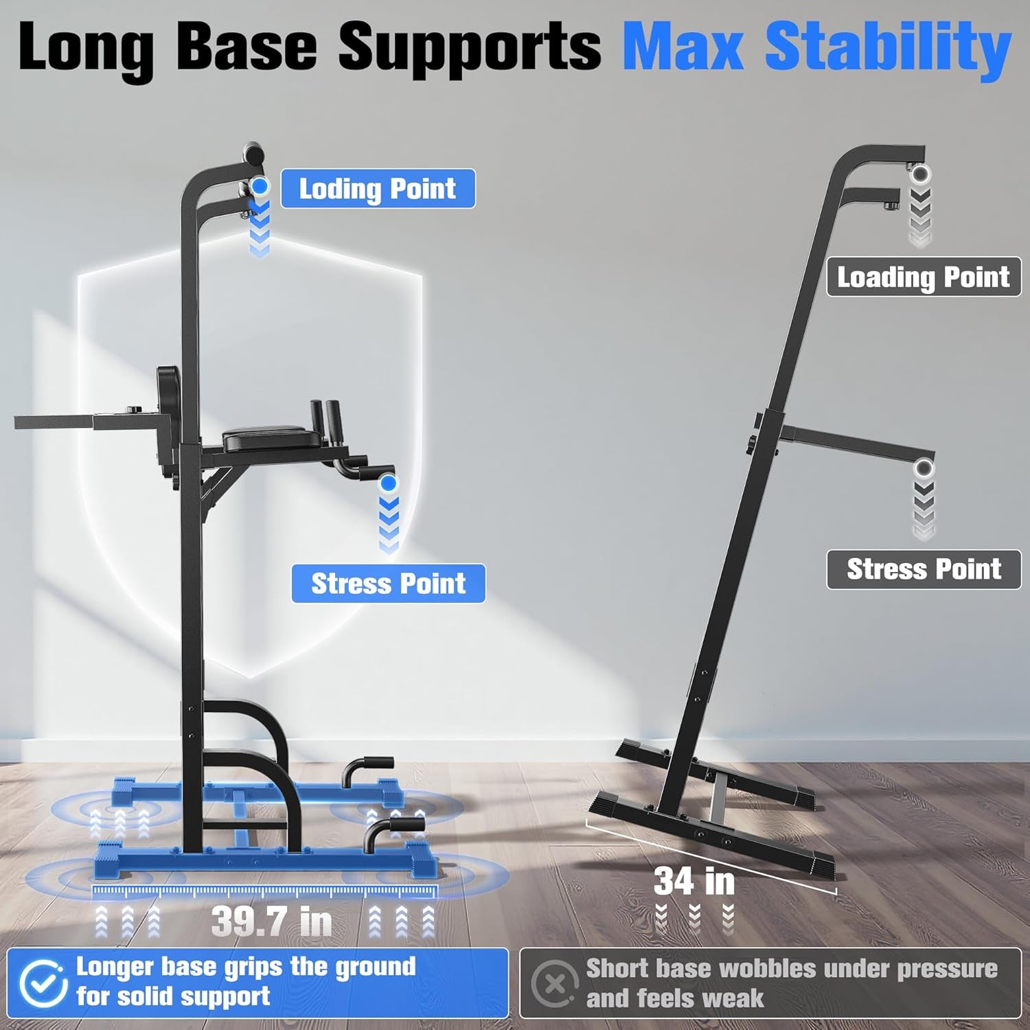 Power Tower Pull up Bar Station, 450LBS Stable Pull up Dip Station for Home Gym Strength Training Equipment