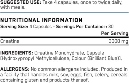 Creatine Monohydrate Capsules 3000Mg per Serving – High Strength Gym Supplement for Men & Women – Unflavoured Energy & Performance Support for Workout (120 Capsules – 30 Servings)