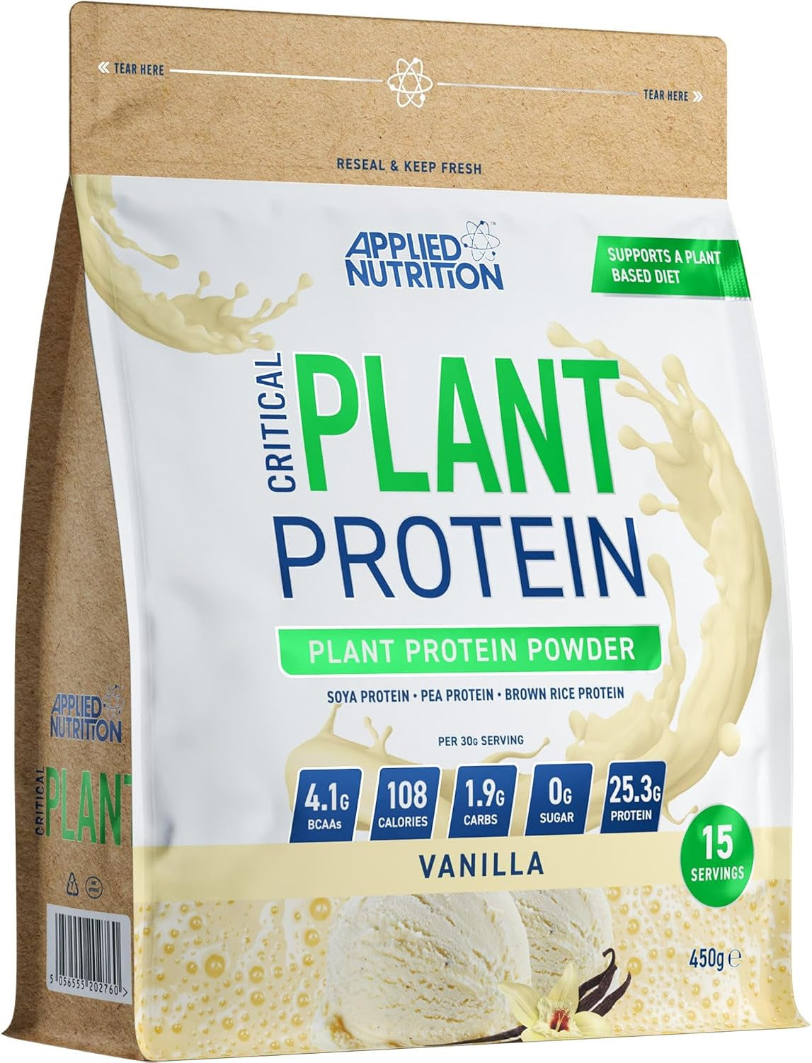 Plant Protein Powder – Critical Plant Vegan Protein Shake with SOYA, Pea, Brown Rice Proteins & Essential Amino Acids - Dairy-Free Gym Supplement (450G - 15 Servings) (Vanilla)