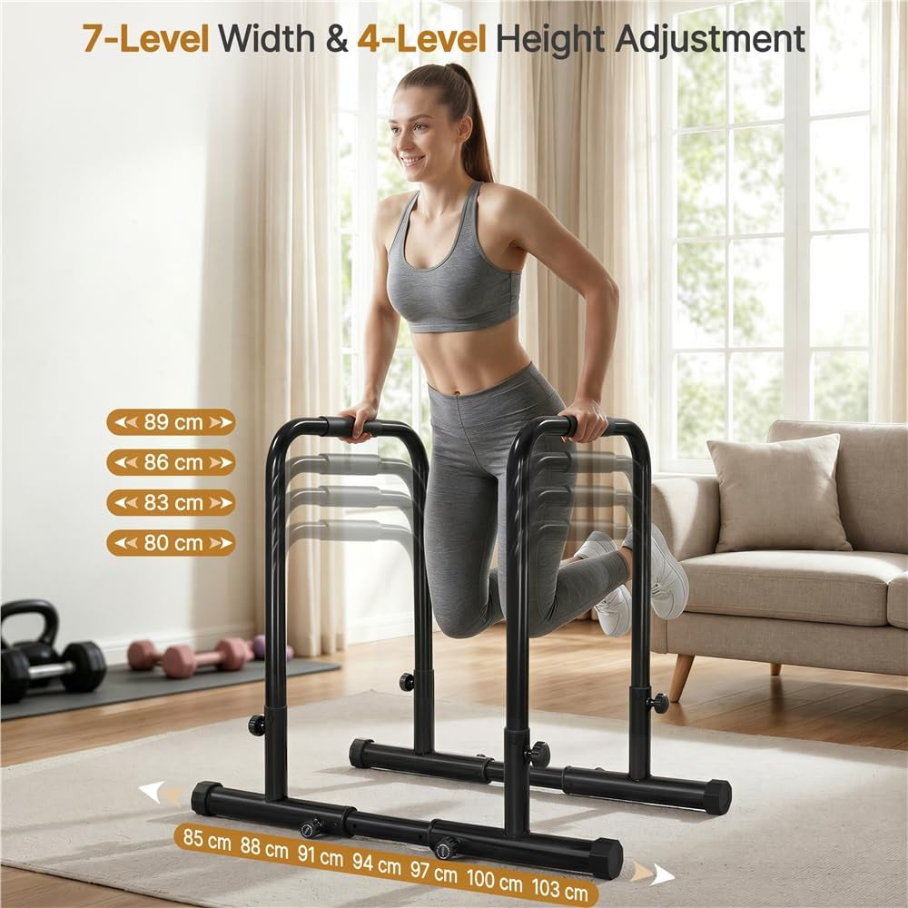 Dip Bars Station Pull up Bars Heavy Duty Steel Dip Station 227Kg/500Lbs Weight Capacity Adjustable Height Stands for Home Gym Fitness Workout