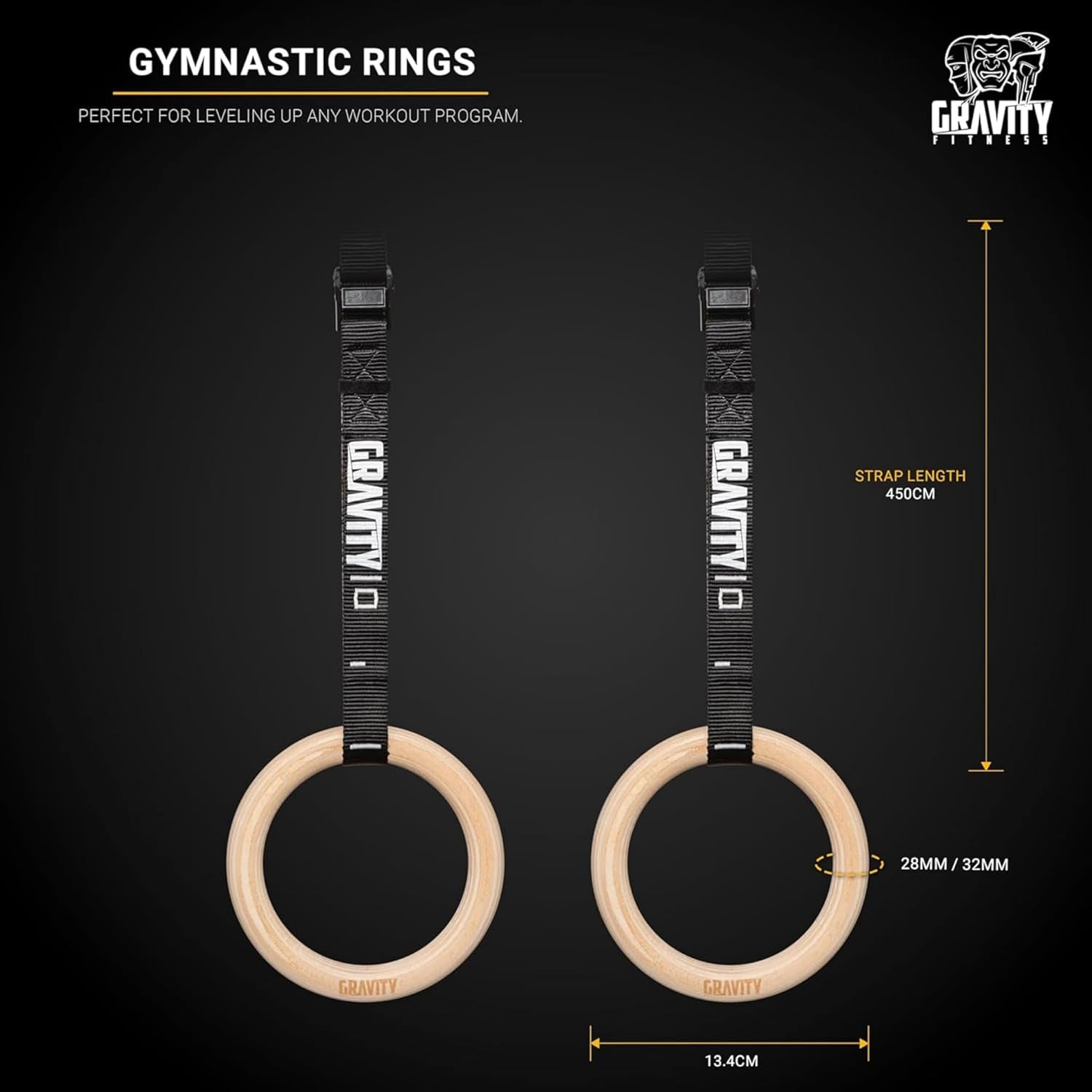 Wooden Gymnastic Rings with Adjustable Straps with Buckle – Premium Calisthenic Olympic Rings for Gymnastics, & Full Body Fitness for Home and Gym Workouts