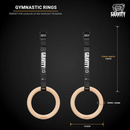 Wooden Gymnastic Rings with Adjustable Straps with Buckle – Premium Calisthenic Olympic Rings for Gymnastics, & Full Body Fitness for Home and Gym Workouts