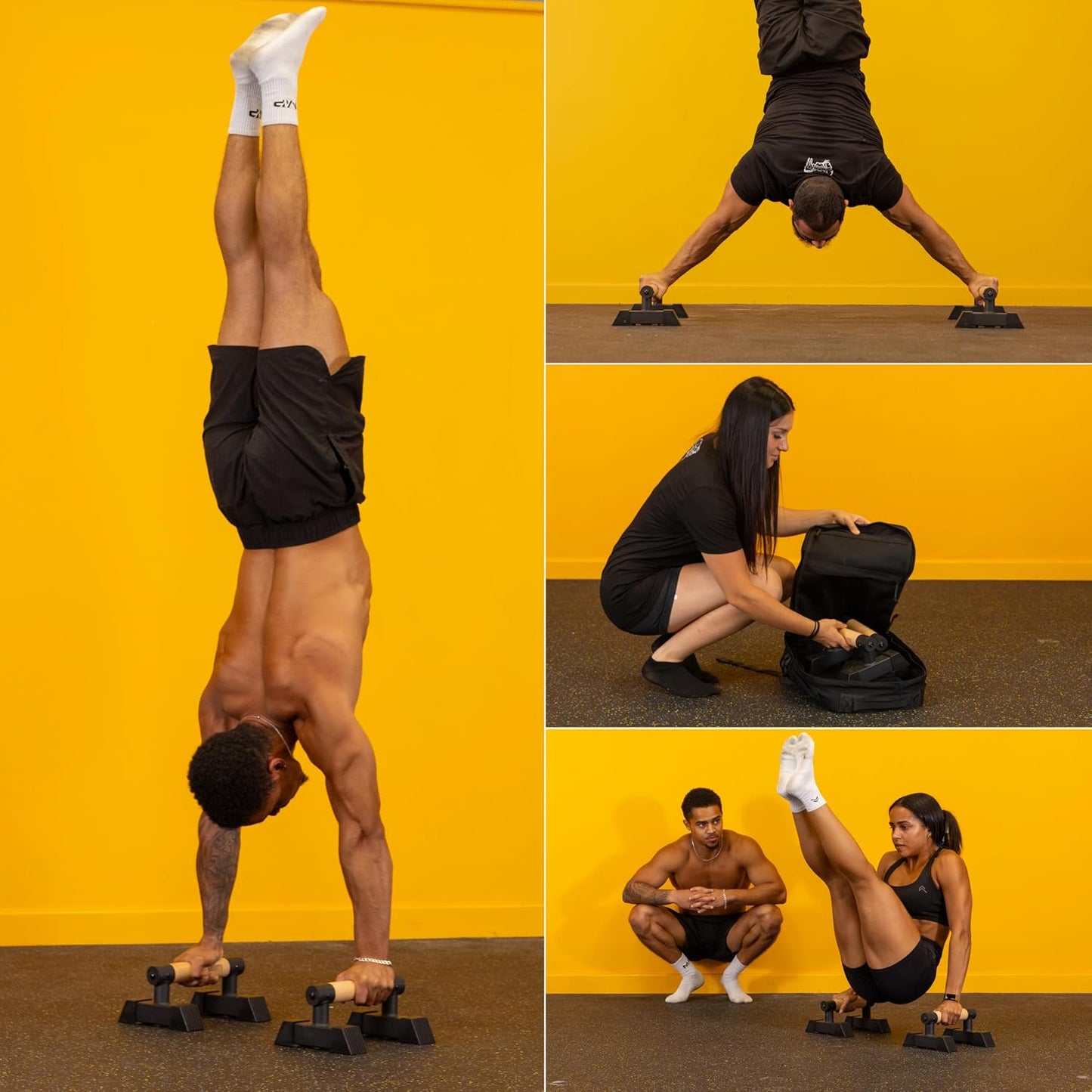 Parallettes Bars with Hybrid Wooden Handles, Stable for Calisthenics, Gymnastics, Strength Training, Portable & Lightweight for Home or Commercial Gym